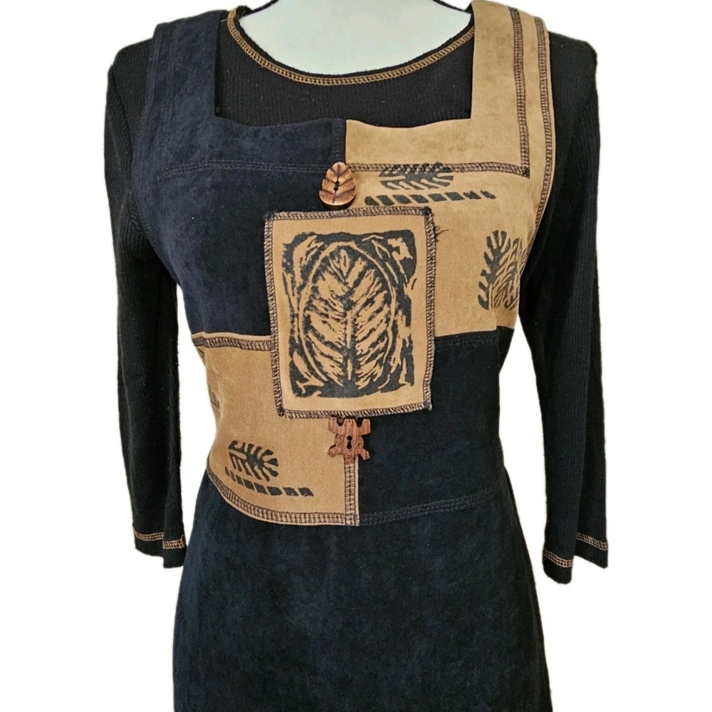 Vintage Nina Piccalino Women's Tan and Black 2 Piece Goth Jumper Small